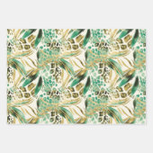 サファリ動物の毛皮のプリントパターン緑と金ゴールド ラッピングペーパーシート (正面)