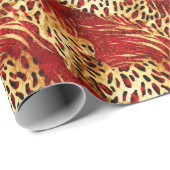 サファリ動物の毛皮のプリントパターン赤と金ゴールド ラッピングペーパー (ロールコーナー)