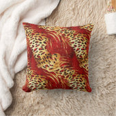 サファリ動物の毛皮のプリントパターン金ゴールドと赤 クッション (ブランケット)