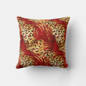 サファリ動物の毛皮のプリントパターン金ゴールドと赤 クッション (裏面)