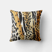 サファリ動物の毛皮のプリントパターン金ゴールドと黒 クッション (裏面)
