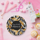 サファリ動物の毛皮のプリントパターン黒と金ゴールド ペーパープレート (パーティー)