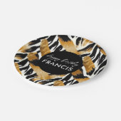 サファリ動物の毛皮のプリントパターン黒と金ゴールド ペーパープレート (アングル)