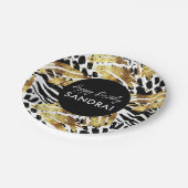 サファリ動物の毛皮のプリントパターン黒と金ゴールド ペーパープレート (アングル)