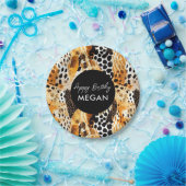 サファリ動物の毛皮のプリントパターン黒と金ゴールド ペーパープレート (パーティー)