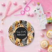 サファリ動物の毛皮のプリントパターン黒と金ゴールド ペーパープレート (パーティー)