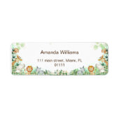 サファリ動物の水の色お洒落赤ちゃんシャワー ラベル (正面)