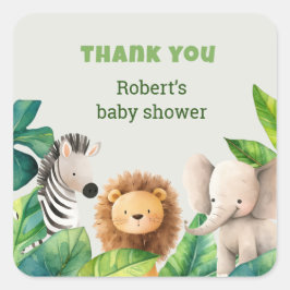サファリ動物の水の色のベビーシャワーカード スクエアシール