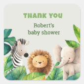 サファリ動物の水の色のベビーシャワーカード スクエアシール (正面)