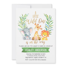 サファリ動物の水彩画のベビーシャワーの招待状