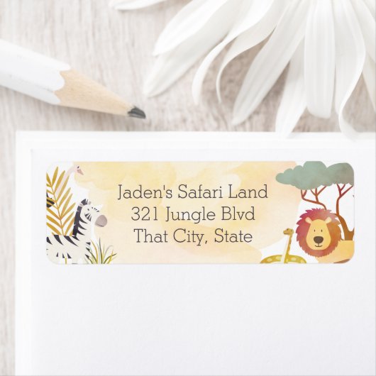 サファリ動物の水彩誕生日パーティーリターン ラベル (インサイチュ)