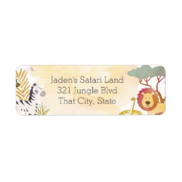 サファリ動物の水彩誕生日パーティーリターン ラベル