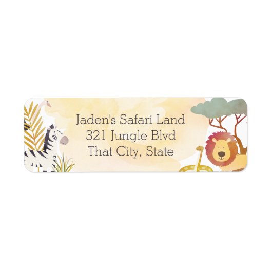 サファリ動物の水彩誕生日パーティーリターン ラベル (正面)