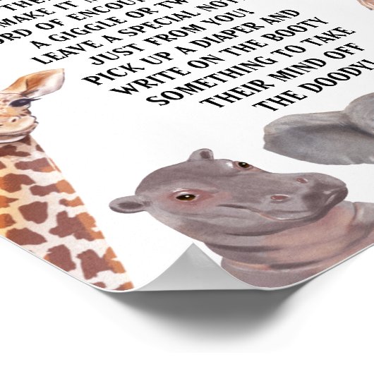 サファリ動物の深夜おむつ赤ちゃんシャワー ポスター (角)