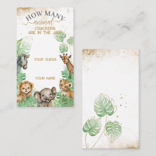 サファリ動物の熱帯ベビーシャワークラッカーゲーム エンクロージャーカード (正面/裏面)