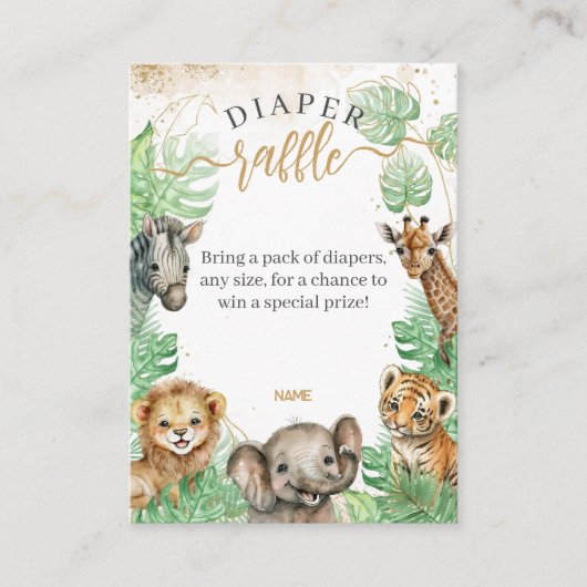 サファリ動物の熱帯緑の赤ちゃんシャワーおむつ エンクロージャーカード (正面)