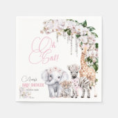 サファリ動物の熱帯花ピンクの赤ちゃんシャワー スタンダードカクテルナプキン (正面)