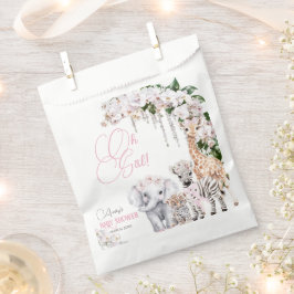 サファリ動物の熱帯花ピンクの赤ちゃんシャワー フェイバーバッグ