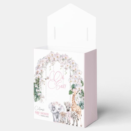 サファリ動物の熱帯花ピンクの赤ちゃんシャワー フェイバーボックス (オープン)