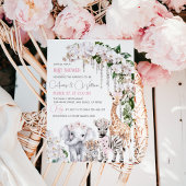 サファリ動物の熱帯花ピンクの赤ちゃんシャワー 招待状