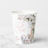 サファリ動物の熱帯花ピンクの赤ちゃんシャワー 紙コップ (裏面)