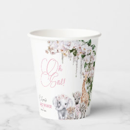 サファリ動物の熱帯花ピンクの赤ちゃんシャワー 紙コップ