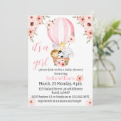 サファリ動物の熱気球のベビーガールシャワー 招待状 (スタンド正面)