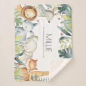 サファリ動物の生まれたばかりのベビー発表用毛布 シェルパブランケット (正面)