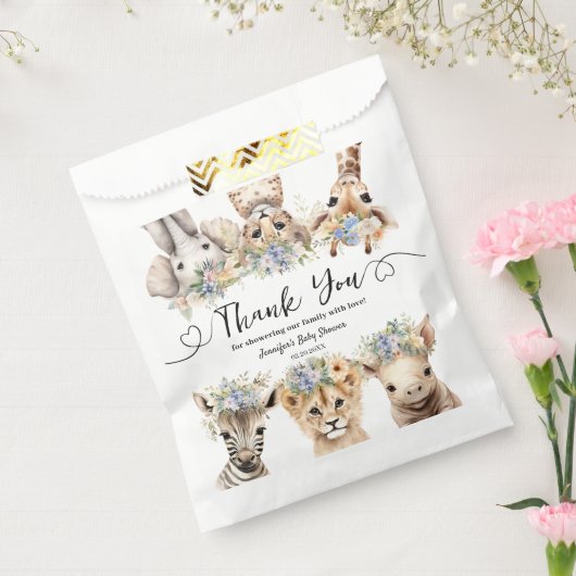 サファリ動物の男の子のシャワーありがとう フェイバーバッグ (封をした状態)