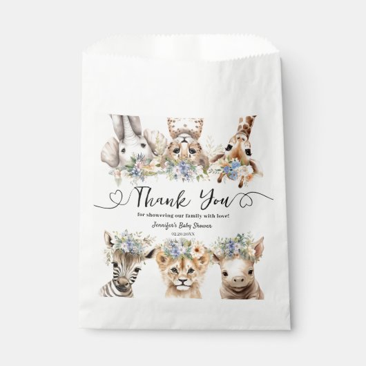 サファリ動物の男の子のシャワーありがとう フェイバーバッグ (正面)