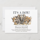 サファリ動物の男の子のシャワー 招待状 (正面)
