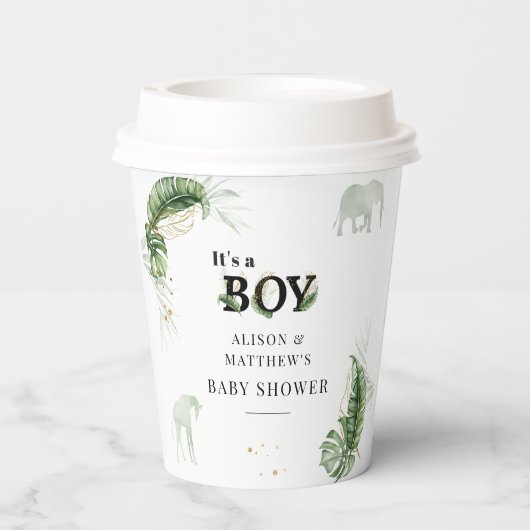 サファリ動物の男の子のシャワー 紙コップ (裏面)