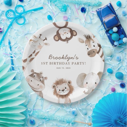サファリ動物の男の子の誕生日パーティーキッズ ペーパープレート (パーティー)