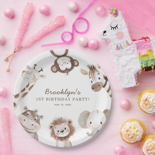 サファリ動物の男の子の誕生日パーティーキッズ ペーパープレート (パーティー)