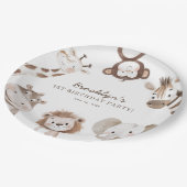 サファリ動物の男の子の誕生日パーティーキッズ ペーパープレート (アングル)