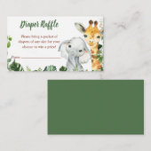 サファリ動物の男の子の赤ちゃんシャワーおむつラッフル エンクロージャーカード (正面/裏面)