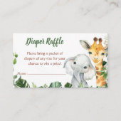 サファリ動物の男の子の赤ちゃんシャワーおむつラッフル エンクロージャーカード (正面)