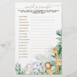 サファリ動物の緑のベビー単語スクランブルゲーム