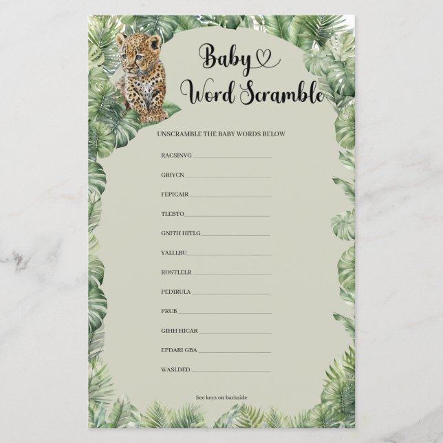 サファリ動物の緑のベビー単語スクランブルゲーム (正面)