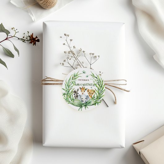 サファリ動物の緑の弓ベビーシャワー ラウンドシール