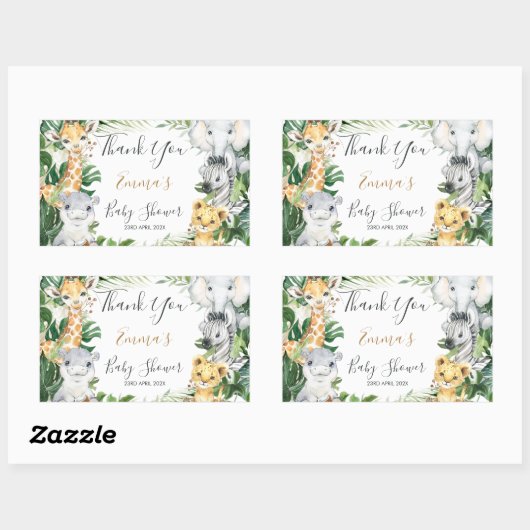 サファリ動物の緑の赤ちゃんシャワーのお気に入り 長方形シール (シート)