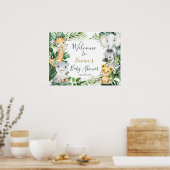 サファリ動物の緑の赤ちゃんシャワー歓迎サイン ポスター (キッチン)