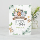 サファリ動物の緑&ユーカリ赤ちゃんシャワー 招待状 (スタンド正面)