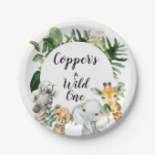 サファリ動物の葉の誕生日パーティープレート ペーパープレート (正面)