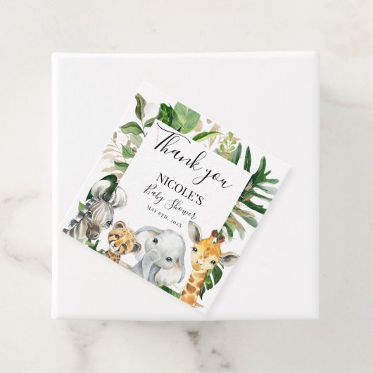 サファリ動物の葉ベビーシャワーメッセージカード フェイバータグ (インサイチュ)