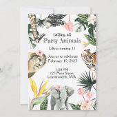 サファリ動物の誕生日パーティーへの招待 招待状 (正面)