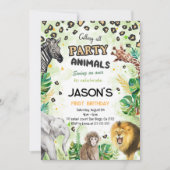 サファリ動物の誕生日パーティーへの招待 招待状 (正面)