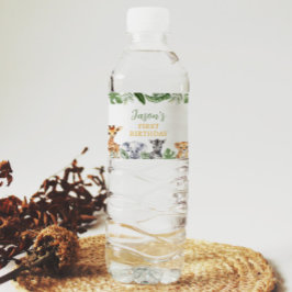 サファリ動物の誕生日パーティーウォーターボトルラベル ペットボトルラベル