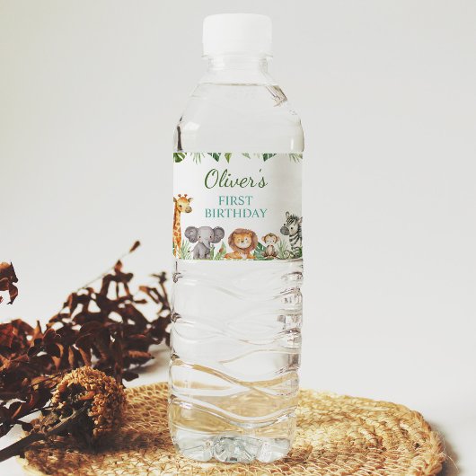 サファリ動物の誕生日パーティーウォーターボトルラベル ペットボトルラベル