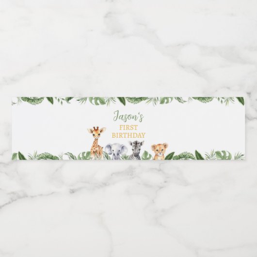 サファリ動物の誕生日パーティーウォーターボトルラベル ペットボトルラベル (シングルラベル)